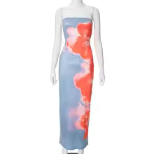 Sexy Strapless Print Tube Maxi Dress